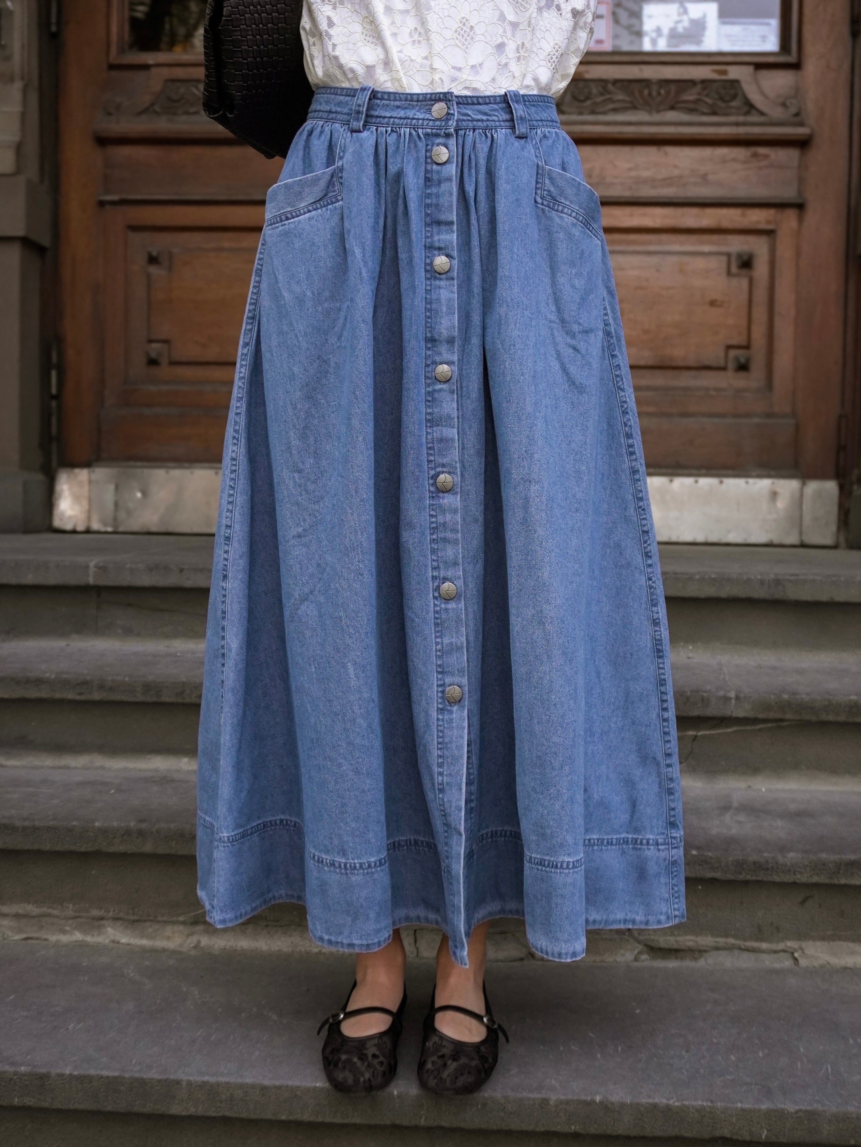 ROUDELILA Long Skirt - Light Blue Denim