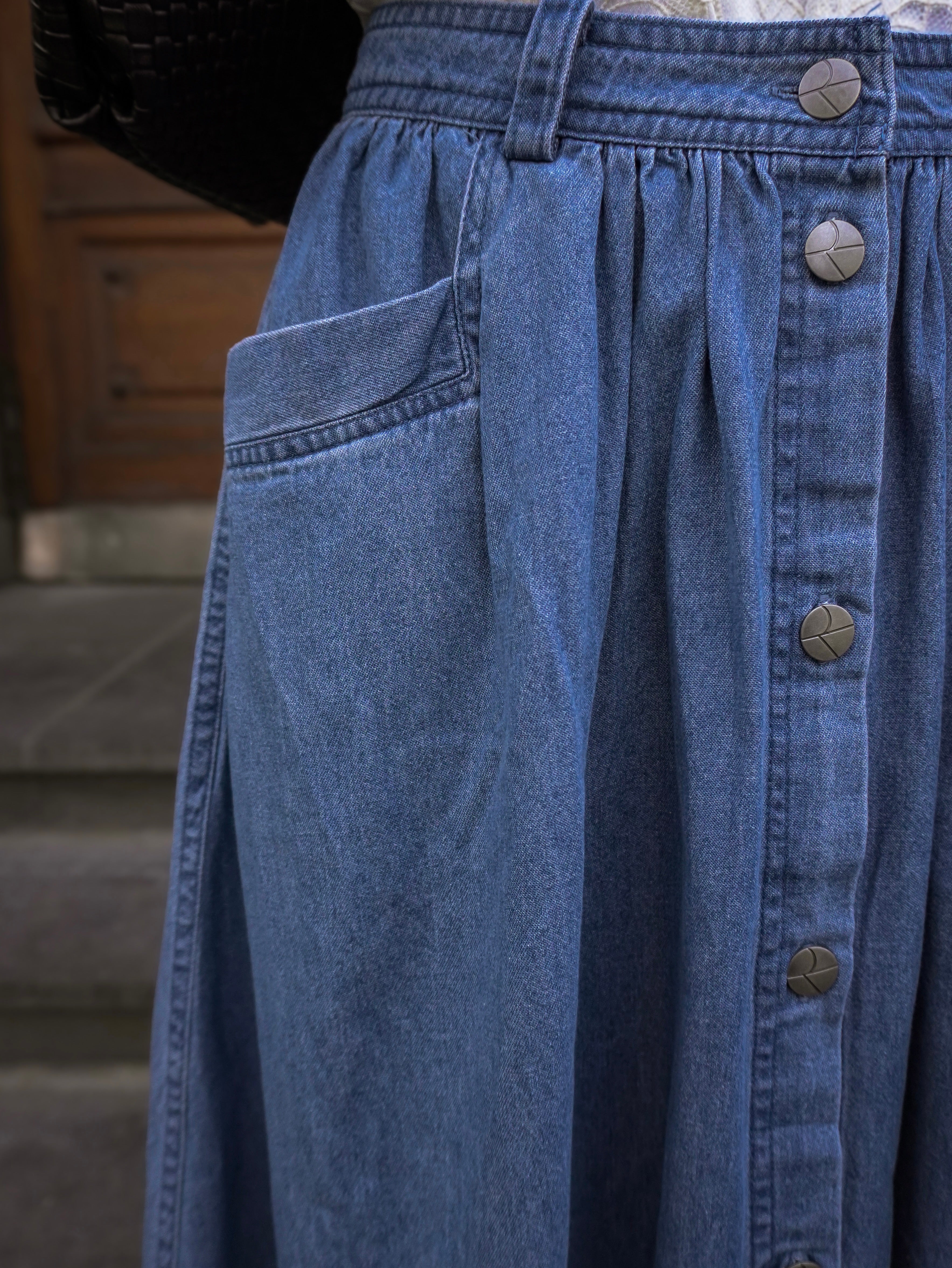 ROUDELILA Long Skirt - Light Blue Denim